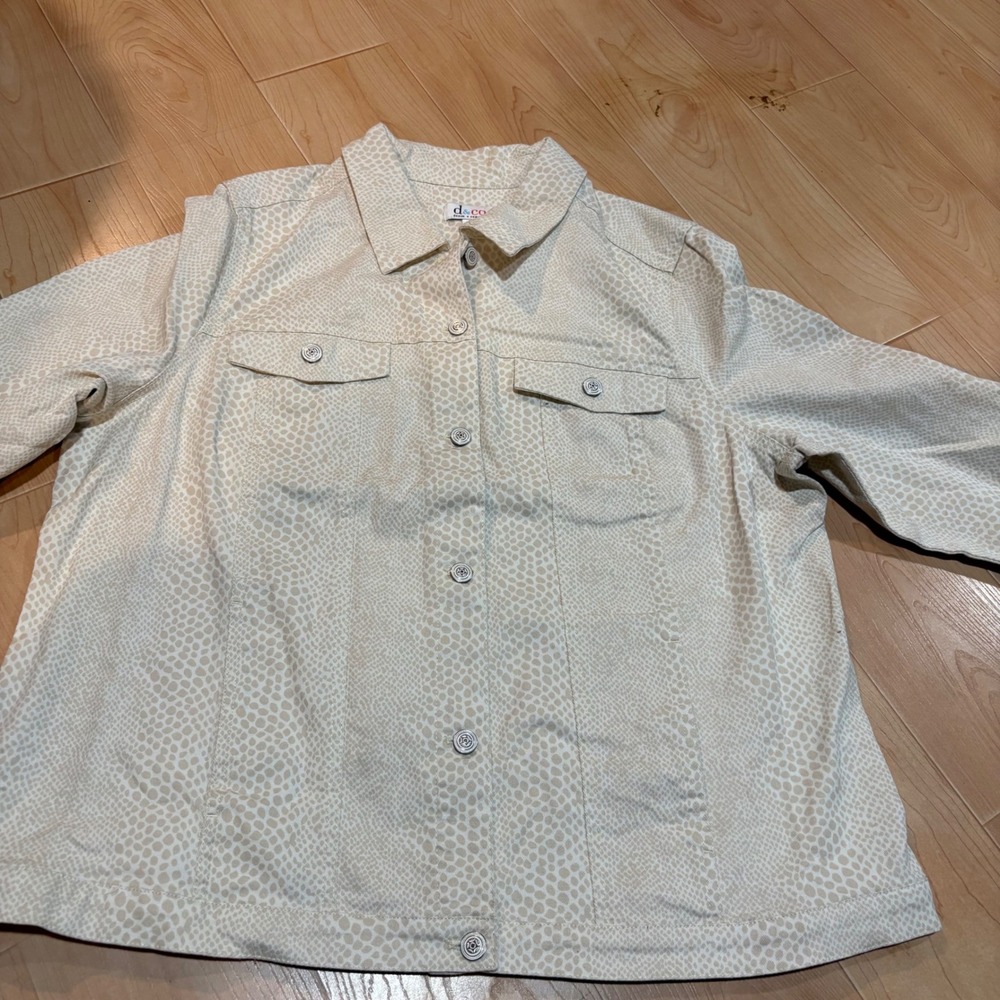 Denim & Co Snakeskin Print Button Front Jacket Tan White Plus Size 1X Stretch